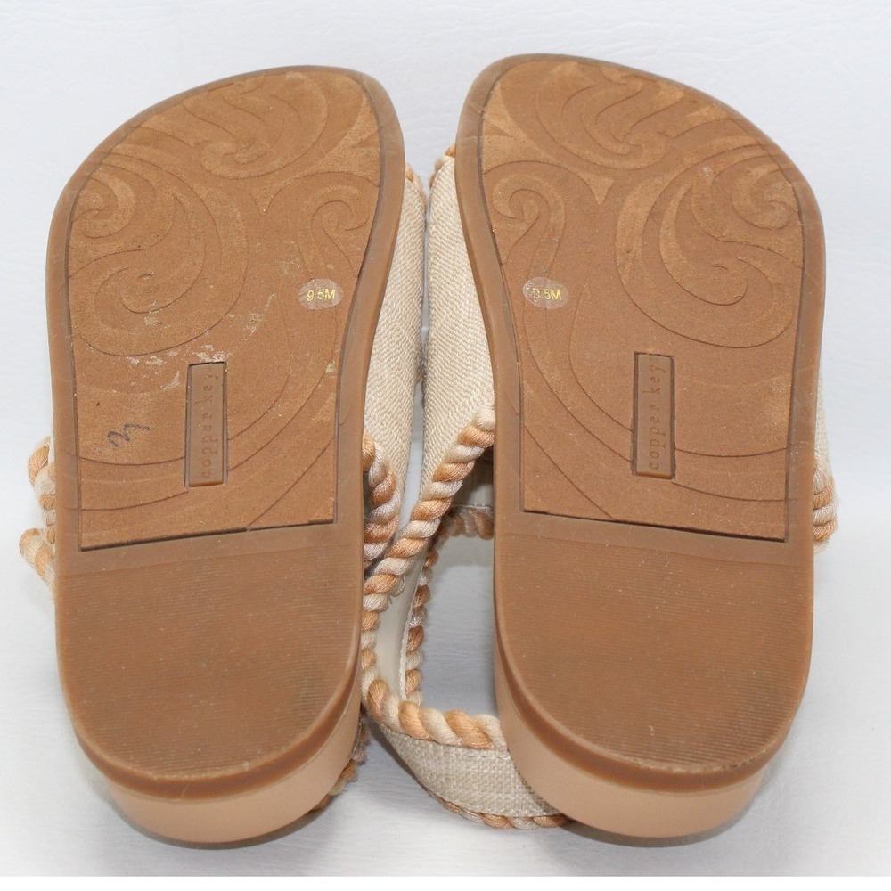Copper Key Womens Linen Rope Trim Platform Sandals Beige Tan Strappy 9.5M - Picture 8 of 8